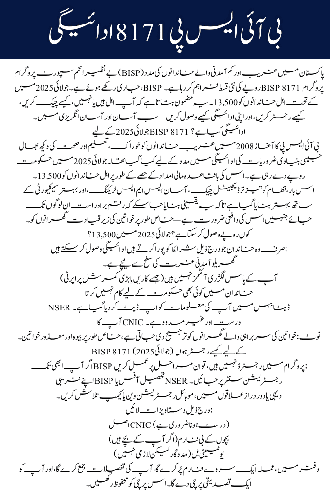 BISP 8171 CNIC Check, Rs. 13,500 Disbursement & Registration Guide 2025