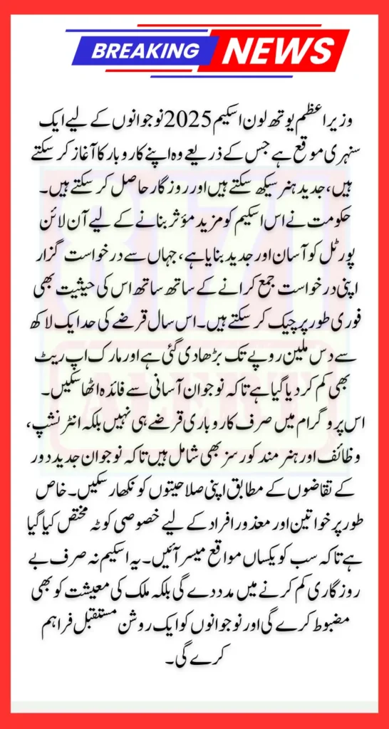 Prime Minister Youth Loan Scheme 2025 Online Apply
